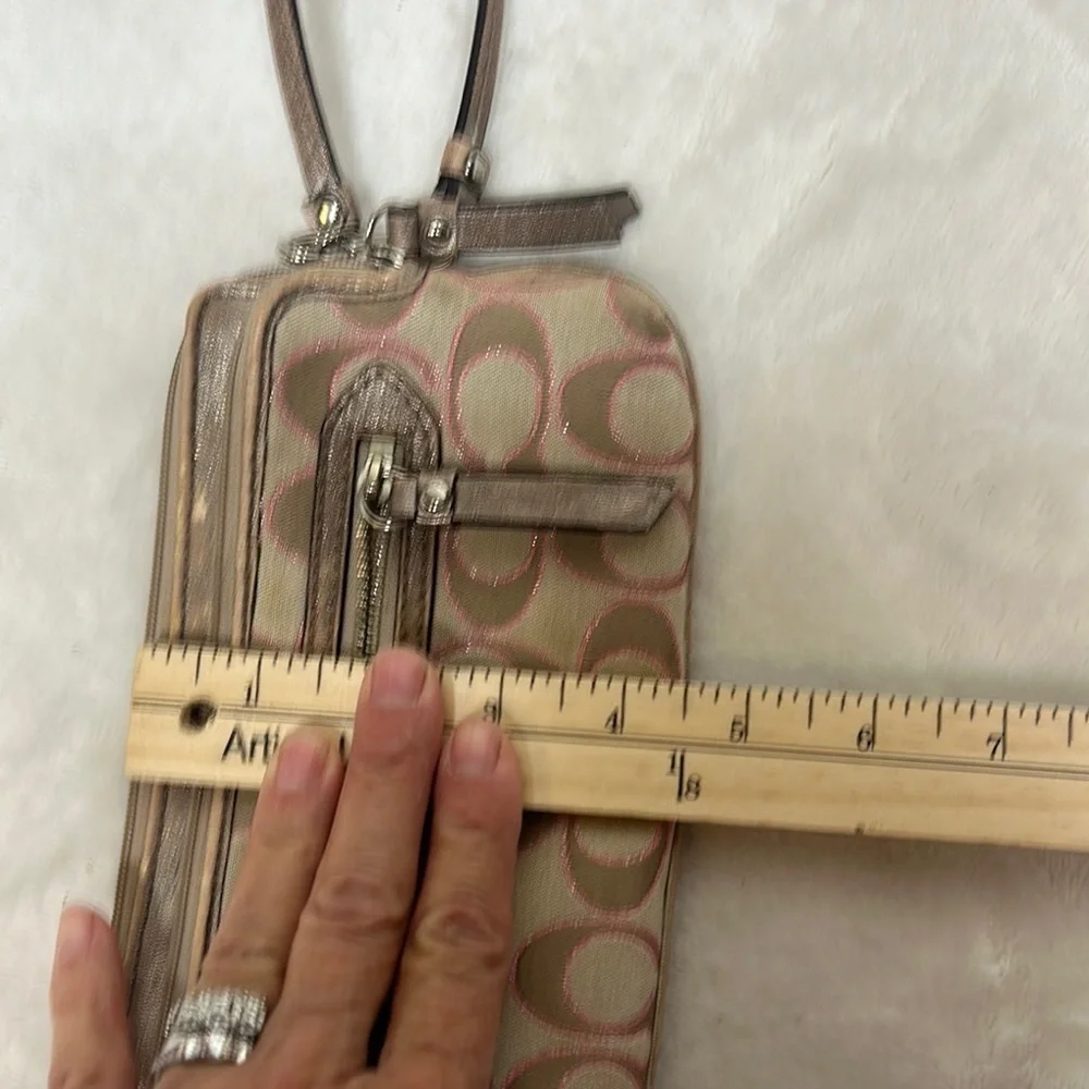 Coach Tan and Pink Signature Wristlet Clutch